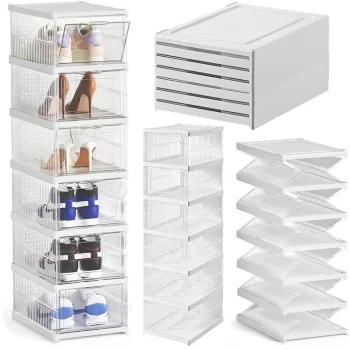 6-Tier Stackable Shoe Rack, Modular Organizer Cabinet, White