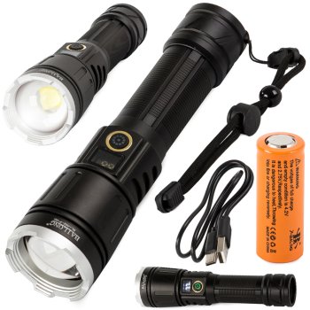 Bailong A52 taktikinė karinė LED CREE XHP160 žibintuvėlis su Zoom ir išorine baterija