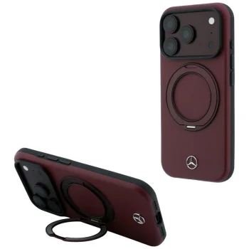 Mercedes leather MagSafe case with ring stand for iPhone 18 Pro / 17 Pro, burgundy