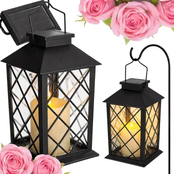 Decorative LED Lantern with Candle, 28 x 14 x 14 cm, Black