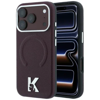 Karl Lagerfeld Grained Embossed Ring & Kameo Logo MagSafe dėklas iPhone 18/17 Pro Max, bordo