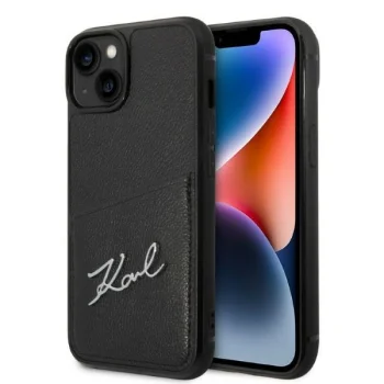 Karl Lagerfeld Signature Logo Cardslot dėklas iPhone 14 / 15 Plus, juodas