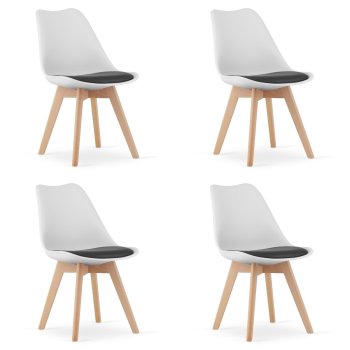 Modernios valgomojo kėdės Leobert MARK, 4 vnt., balta-juoda