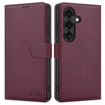 Atverčiamas dėklas Tech-Protect Wallet, skirtas Samsung Galaxy S26 FE, bordo