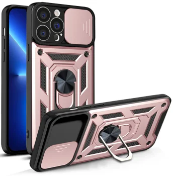 Hybrid Armor Camshield Case for iPhone 13 Pro with Camera Cover, Pink