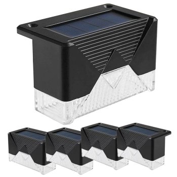 LED Solar Garden & Stair Lights, 4 Pcs, IP65, Black