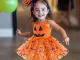 Girls\' Halloween costume with tutu skirt and glitter pumpkin headband, orange