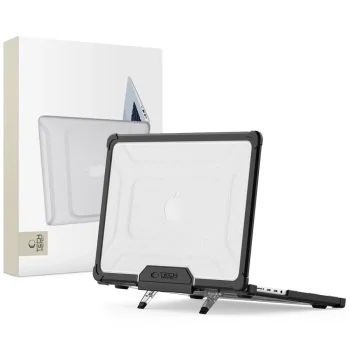 Tech-Protect SmartShell Pro dėklas MacBook Pro 14 2021-2025 su stovu, juodas/skaidrus