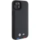 BMW dėklas iPhone 15 Plus telefonui Leather Stamp Tricolor, juodas