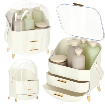 Cosmetic Organizer Storage Box with Drawers, White