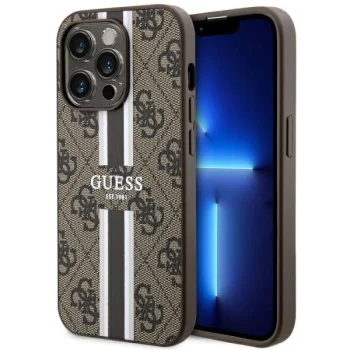 Guess iPhone 14 Pro Case 4G Printed Stripes MagSafe, Brown