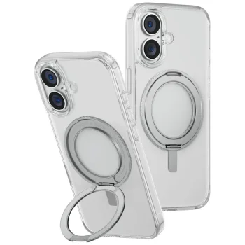 Uniq Swivix 360 Rotating Kickstand dėklas telefonui iPhone 16 Plus, skaidrus