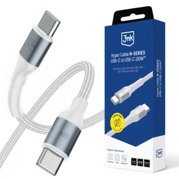 Laidas 3mk Hyper Cable N-SERIES USB-C į USB-C 100W 1m, baltas