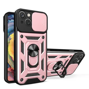 Case for iPhone 15 Plus with Camera Cover and Stand Hybrid Armor Camshield - Pink