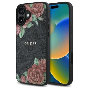 Guess Case for iPhone 16 6.1" 4G Flowers Print MagSafe GUHMP16SP4ROPEMCK, Black