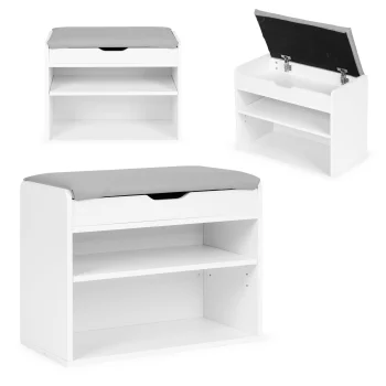 ModernHome CHXG01 batų spintelė su suoliuku, balta/pilka