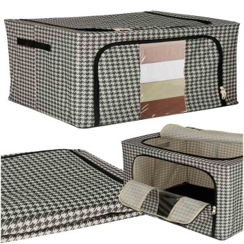Wardrobe organizer for bedding and clothes with frame, 22L, white black
