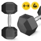 4Fizjo HEX Rubberized Steel Dumbbell 15 kg, Black