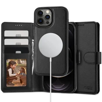 Tech-Protect Wallet MagSafe atverčiamasis dėklas iPhone 12 / 12 Pro, juodas