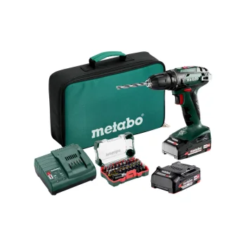 Akumuliatorinis gręžtuvas-suktuvas Metabo BS 18 Set, 18V, 2x 2.0 Ah su priedais