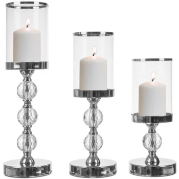 Ruhhy Set of 3 Glamour Candlesticks, Silver