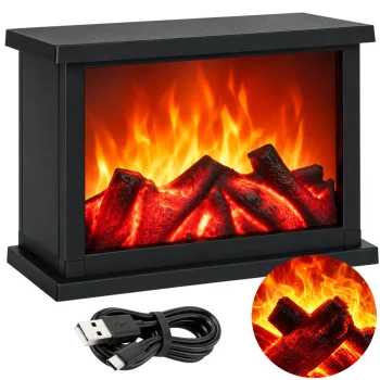 Dekoratyvinis LED židinys-žibintas su liepsnos imitacija, USB / 3x LR14, 25 x 17 x 13 cm, juodas