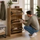 „ModernHome“ 3 Skyrių Batų Spintelė 60cm Šviesus Ąžuolas