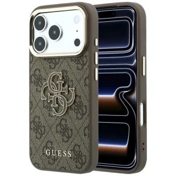 Guess 4G & Big Resin Logo dėklas, skirtas iPhone 17 Pro Max / 18 Pro Max, rudas