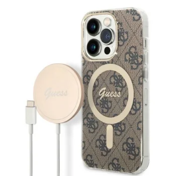 Guess rinkinys iPhone 14 Pro dėklas ir MagSafe įkroviklis GUBPP14LH4EACSW, rudas