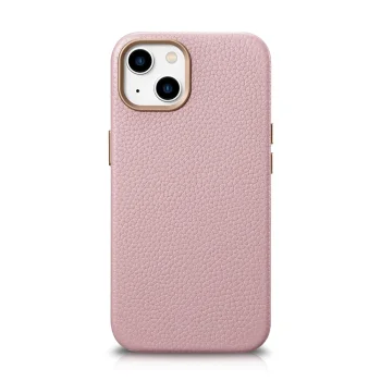 iCarer Litchi odinis dėklas telefonui iPhone 14 Plus su MagSafe, rausvas