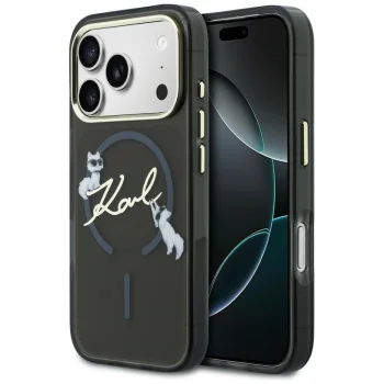 Karl Lagerfeld IML Choupettes Karl Script dėklas iPhone 17 Pro, Juodas