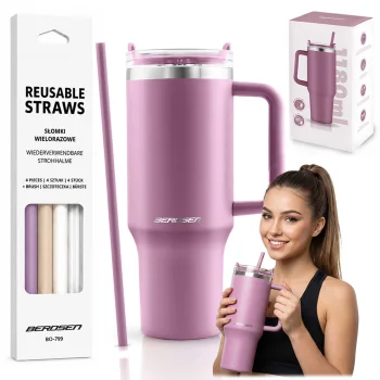 Berdsen Vacuum Thermos Mug with Straws, 1180 ml, Pink