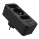 Elektros lizdų šakotuvas Maclean MCE248 F/B su 3 lizdais, 2x USB-A ir 2x USB-C PD 20W, juodas