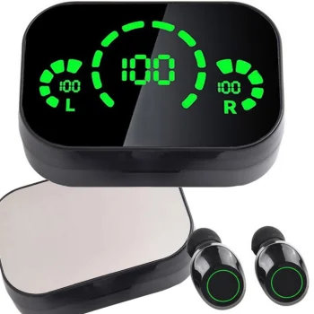 Belaidės Bluetooth ausinės YD03 su LED įkrovimo dėklu, juodos