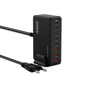 USB įkrovimo stotelė Wozinsky WSL-440 440W GaN QC3, juoda