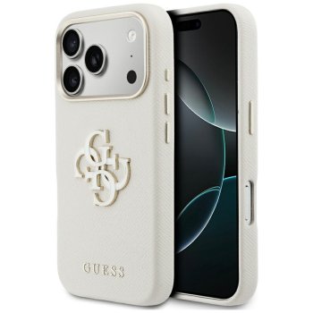 Guess FW Resin Logo dėklas iPhone 17 Pro telefonui, smėlio spalvos