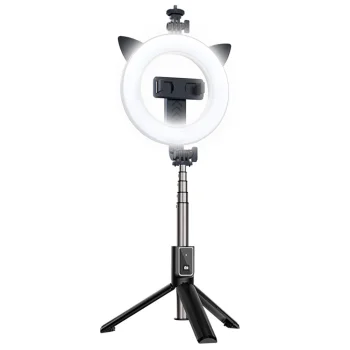 LED Selfie Ring Desktop Light Flash Tripod with Phone Holder and Bluetooth Remote Control (P40D-3), Black