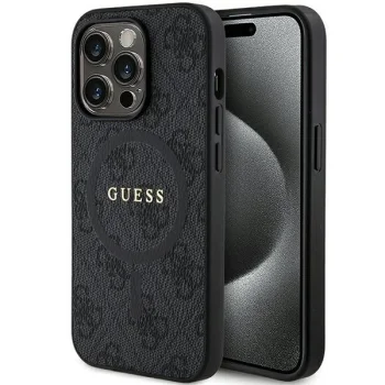 Guess 4G Collection Leather Metal Logo MagSafe dėklas iPhone 14 Pro Max, juodas