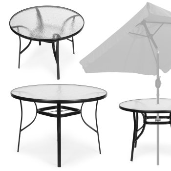 Apvalus sodo stalas Multigarden su stikliniu viršumi, 105 cm, juodas