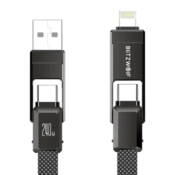 BlitzWolf BW-HDC7 4-in-1 USB, USB-C ir Lightning laidas 240W 1.2m, juodas
