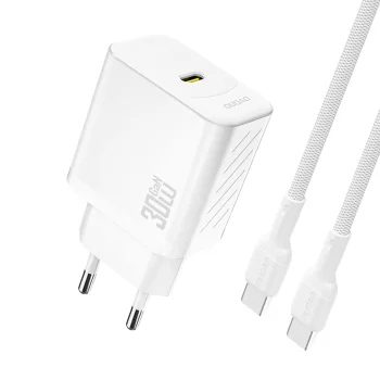 Dudao A27PCEU GaN USB-C įkroviklis 30W PD su USB-C laidu, baltas