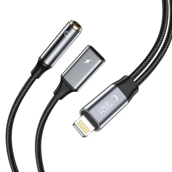 Adapteris Tech-Protect UltraBoost iš Lightning į 3.5 mm mini jack ir Lightning, juodas