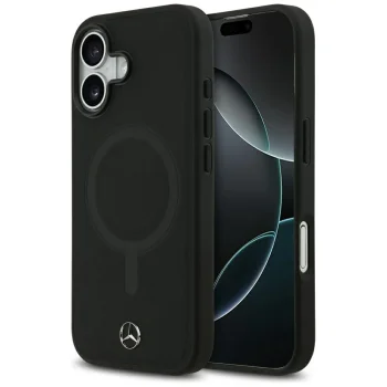 Mercedes iPhone 17 dėklas Plain Smooth Leather MagSafe, juodas