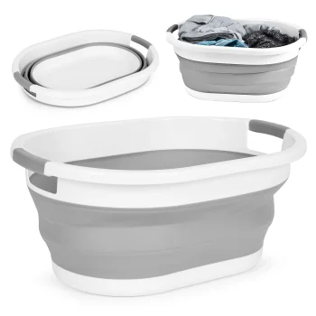 Foldable Laundry Basket & Wash Tub ModernHome 20 L, white-grey