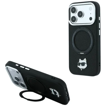 Karl Lagerfeld Ring Stand 360 Choupette MagSafe dėklas iPhone 18 Pro Max / 17 Pro Max, juodas
