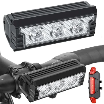 Dviračio LED žibintų komplektas priekinis ir galinis USB 2500lm