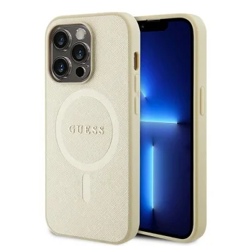 Apple iPhone 15 Pro Max 6.7'' Guess Saffiano MagSafe Case Cover (GUHMP15XPSAHMCB), Gold