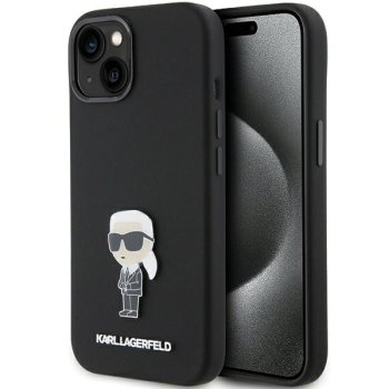 Karl Lagerfeld Silicone Ikonik Metal Pin Case for iPhone 15 Plus / 14 Plus, Black