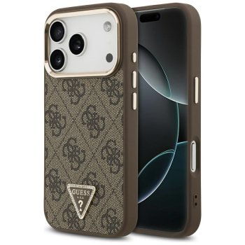 Guess 4G PU odinis MagSafe dėklas, skirtas iPhone 17 Pro, rudas