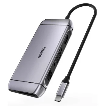 Choetech HUB-M15 9-in-1 USB-C Hub (HDMI, VGA, RJ45, SD/TF), Gray